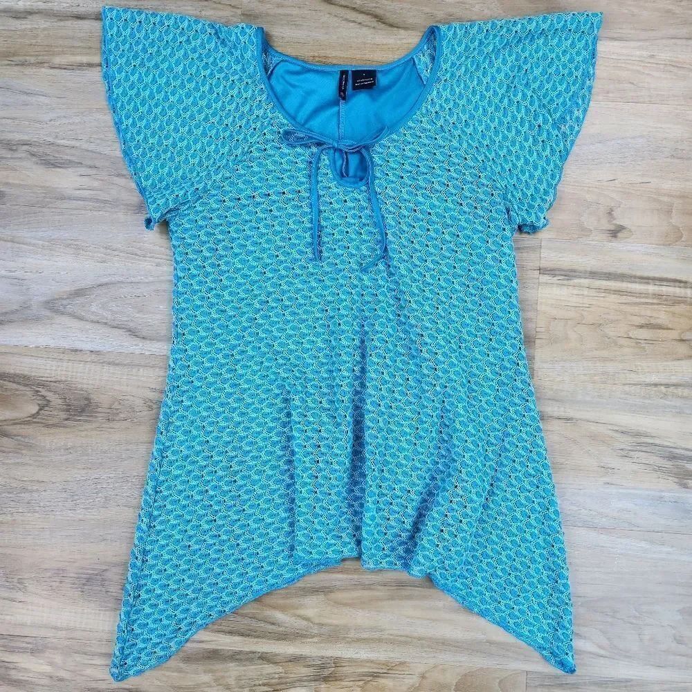 🔹️New Directions Turquoise Knit Peacock Asymmetric Hem Top Large